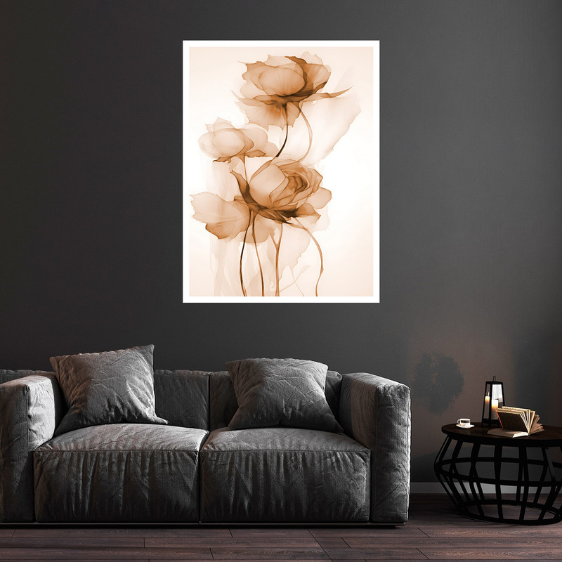 تابلو بکلیت طرح نقاشی آبرنگ هنری دکوراتیو گل مدل W-bu5840 فریم سفید