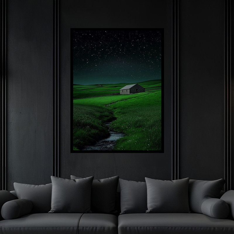 تابلو بکلیت طرح منظره طبیعت و کلبه مدل B-bu6351 فریم مشکی