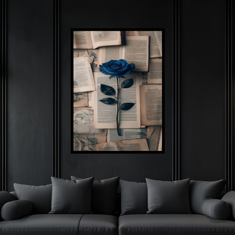 تابلو بکلیت طرح دکوراتیو شاخه گل آبی مدل B-bu6225 فریم مشکی