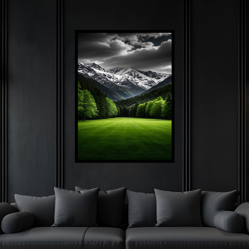 تابلو بکلیت طرح دکوراتیو منظره طبیعت و کوه و دشت مدل B-bu6321 فریم مشکی