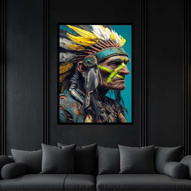 تابلو بکلیت طرح باستانی تاریخی بومیان سرخ پوستان مدل B-bu7217 فریم مشکی