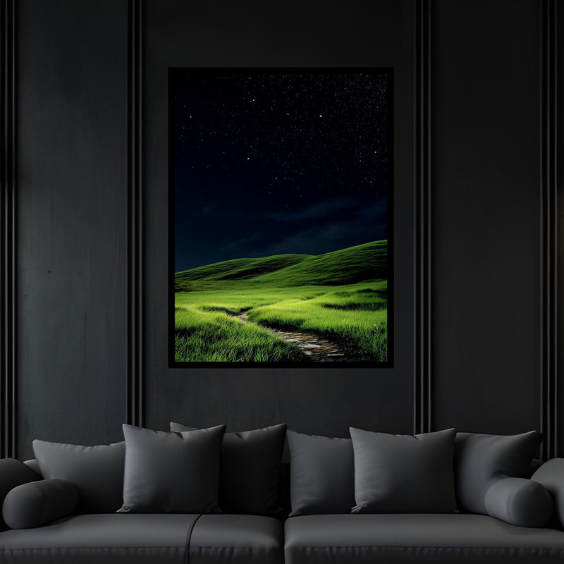 تابلو بکلیت طرح منظره طبیعت و جنگل و آسمان شب مدل B-bu6443 فریم مشکی