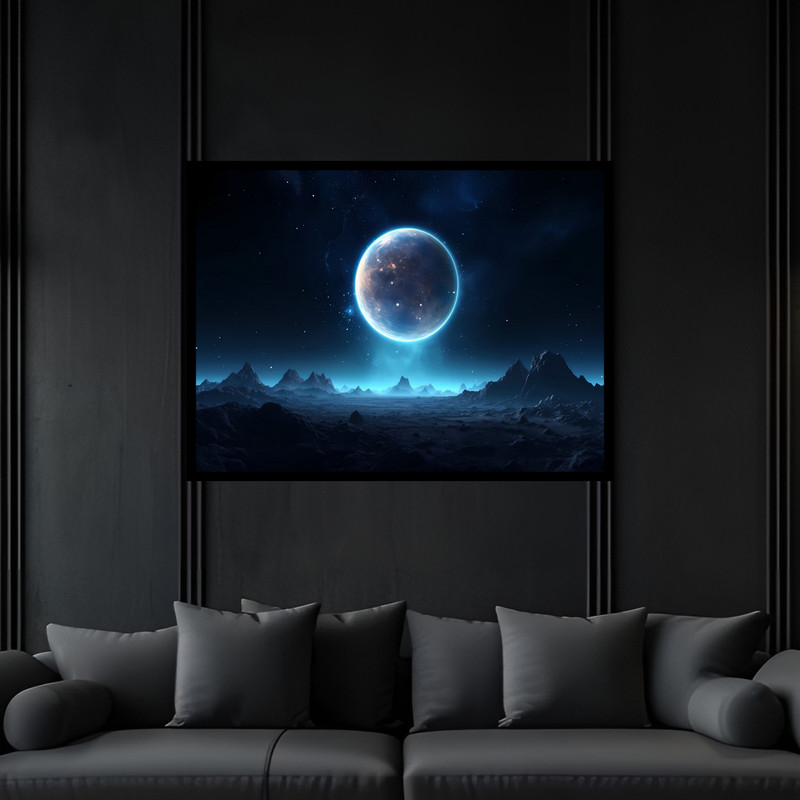 تابلو بکلیت طرح  هنری مدرن فضا و کهکشان سیاره و ستاره مدل B-bu6562 فریم مشکی