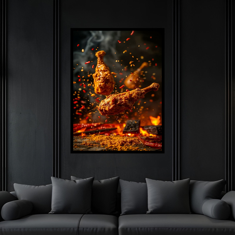 تابلو بکلیت طرح غذا و رستوران فست فود مرغ سوخاری کنتاکی مدل B-bu6935 فریم مشکی