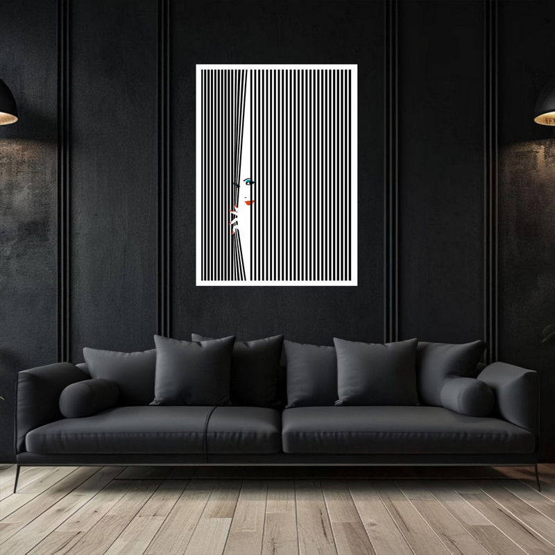 تابلو بکلیت طرح مدرن هنری چهره ژستیک دخترانه مدل W-bu5507 فریم سفید