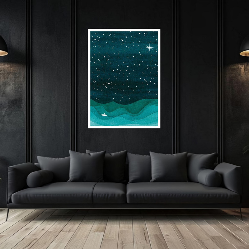 تابلو بکلیت طرح نقاشی هنری مدرن اسمان و ستاره مدل W-bu5487 فریم سفید