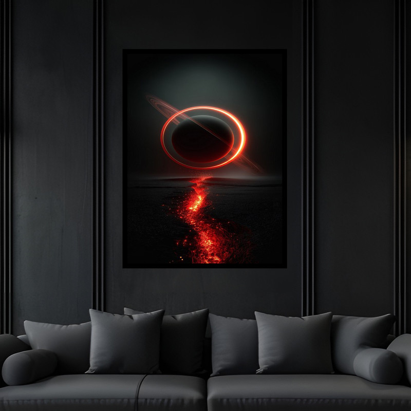 تابلو بکلیت طرح دکوری هنری مدرن فضا و کهکشان ستاره و سیاره مدل B-bu6440 فریم مشکی