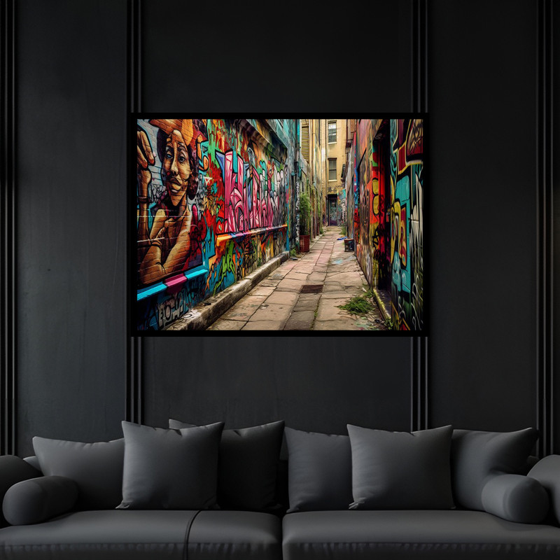 تابلو بکلیت طرح  کلاسیک هنری نوستالژِی منظره شهری کوچه و خیابان مدل B-bu6570 فریم مشکی