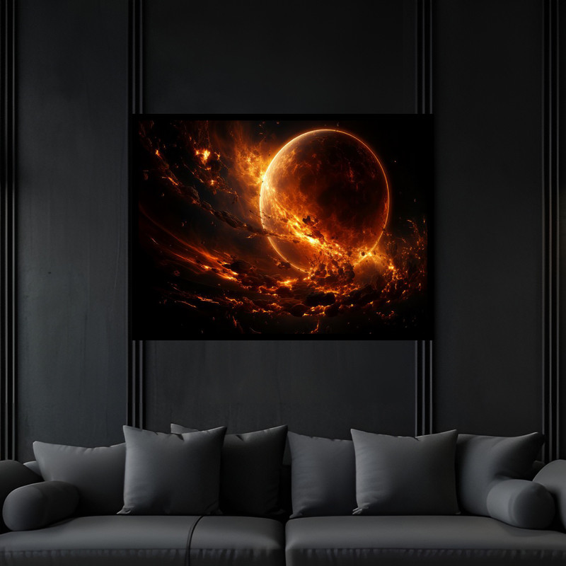 تابلو بکلیت طرح دکوری فضا و کهکشان سیاره کره و ستاره  مدل B-bu6576 فریم مشکی