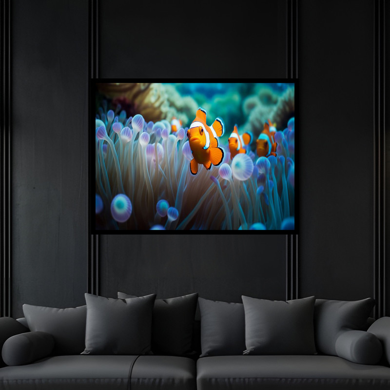 تابلو بکلیت طرح دکوری طبیعت زیر دریا دلقک ماهی نمو  مدل B-bu6569 فریم مشکی