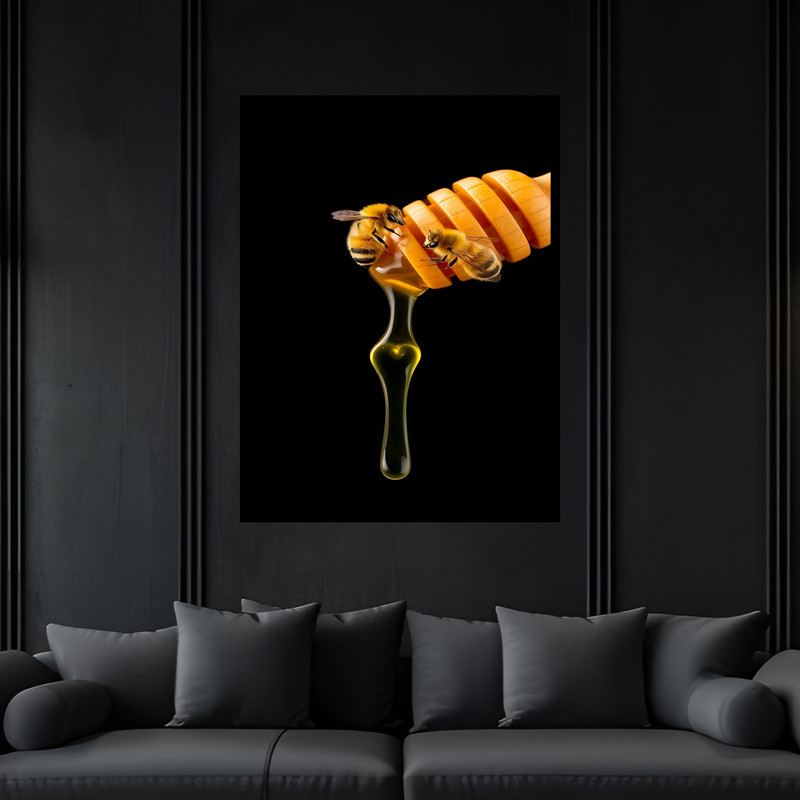 تابلو بکلیت طرح دکوری عسل و زنبور مدل B-bu7456 فریم مشکی