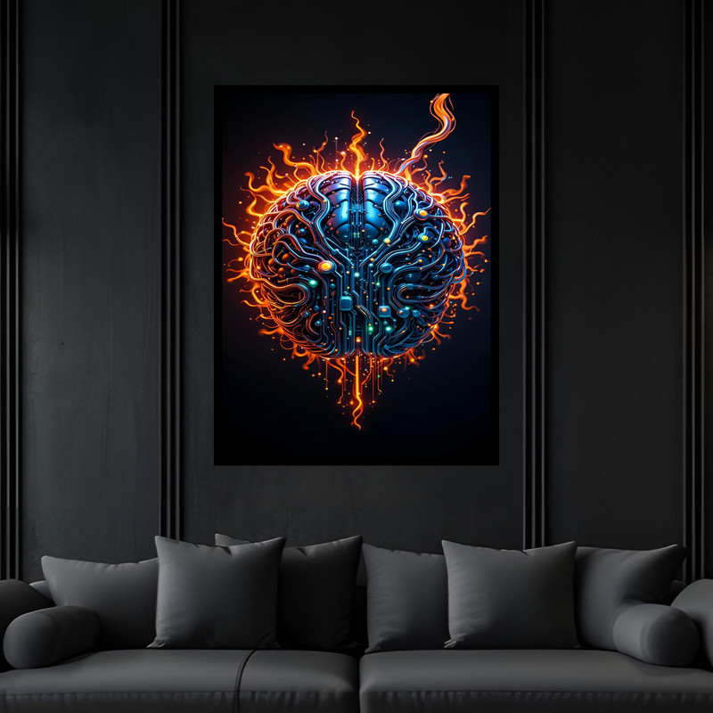 تابلو بکلیت طرح تکنولوژی و فناوری کامپیوتر هوش مصنوعی مدل B-bu6995 فریم مشکی