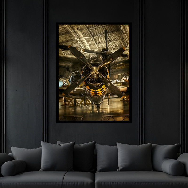 تابلو بکلیت طرح کلاسیک نوستالژی موتور هواپیما مدل B-bu6903 فریم مشکی