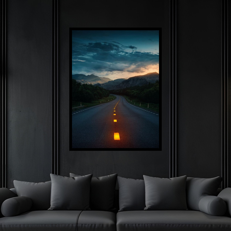 تابلو بکلیت طرح هنری مدرن منظره طبیعت و جاده مدل B-bu6836 فریم مشکی
