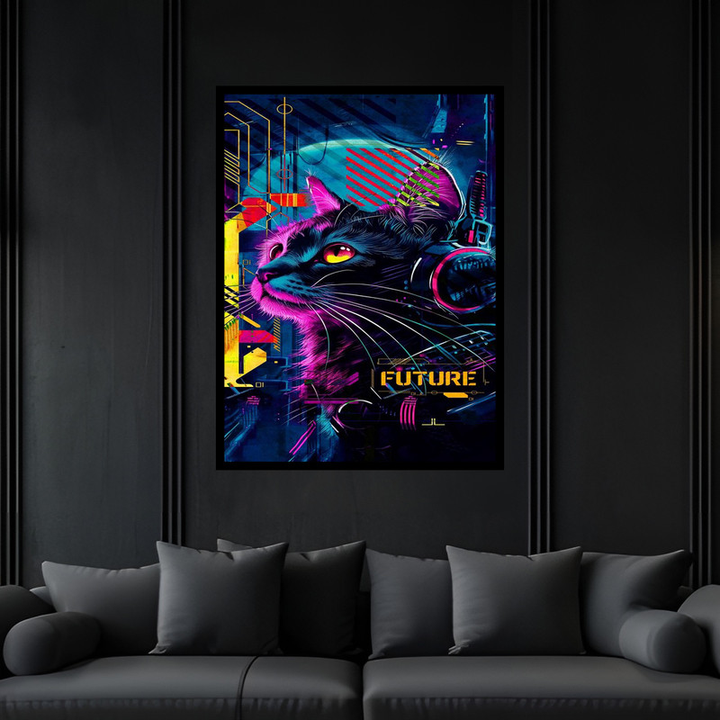 تابلو بکلیت طرح دکوری دکوراتیو فناوری و تکنولوژی حیوانات گربه مدل B-bu6749 فریم مشکی