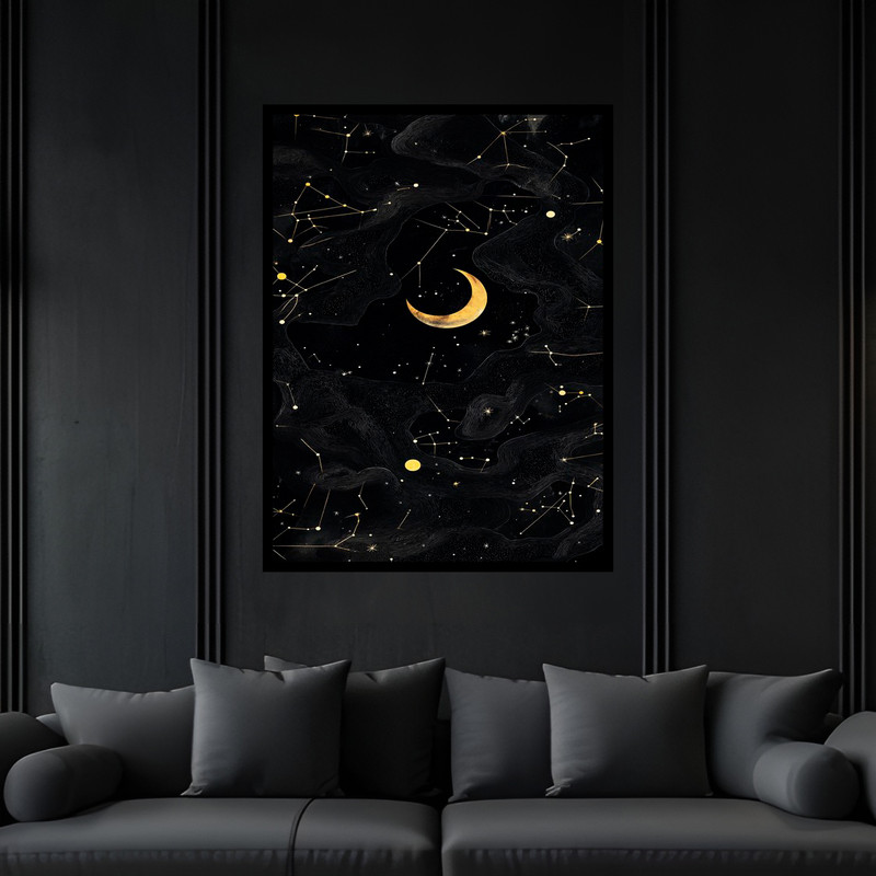 تابلو بکلیت طرح دکوری آسمان و سیاره ماه و ستاره و صحابی کهکشانی مدل B-bu5925 فریم مشکی