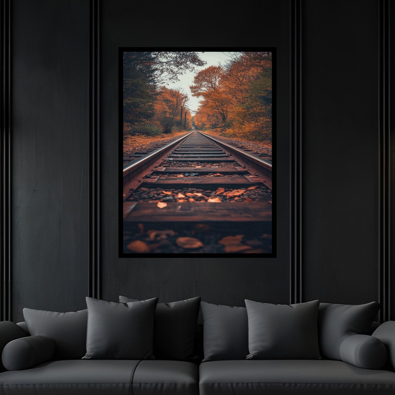 تابلو بکلیت طرح دکوری هنری ریل قطار و منظره طبیعت مدل B-bu6087 فریم مشکی