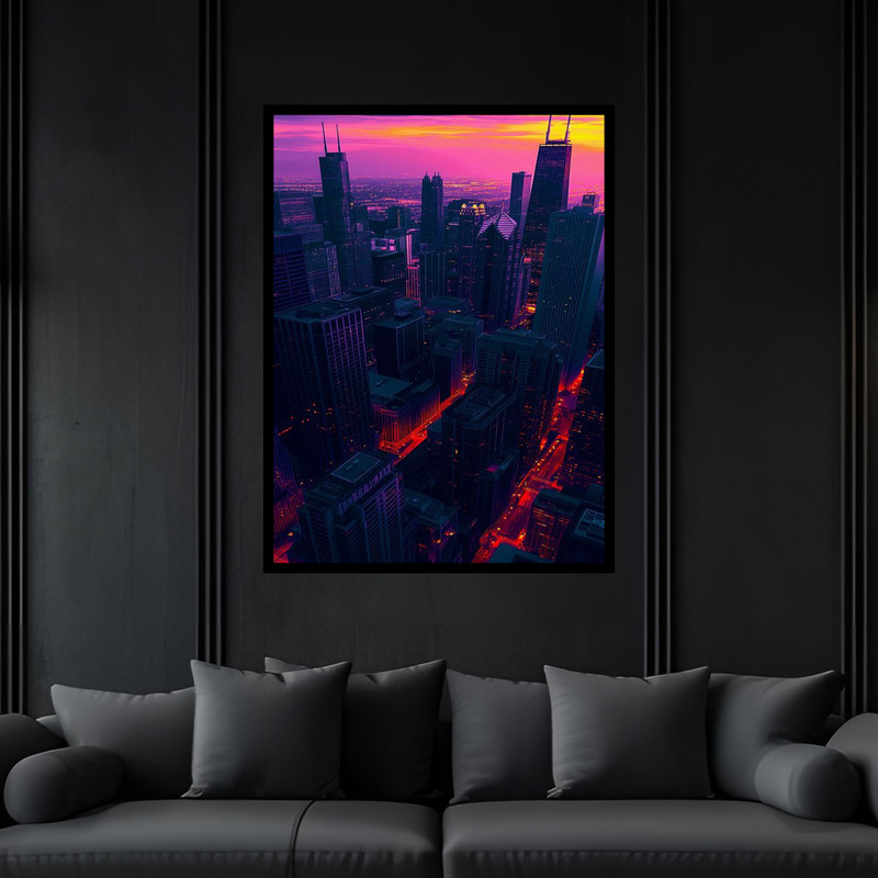 تابلو بکلیت طرح هنری دکوری بنا و ساختمان و برج منظره شهری مدرن مدل B-bu6101 فریم مشکی