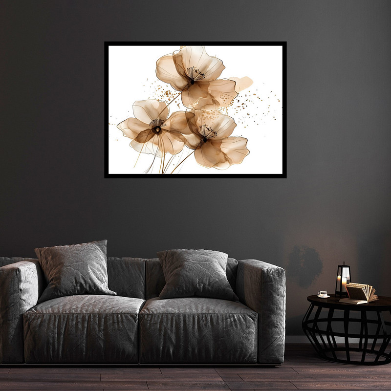 تابلو بکلیت طرح نقاشی آبرنگ هنری دکوری و دکوراتیو و مینیمال دسته گل مدل B-bu5849 فریم مشکی