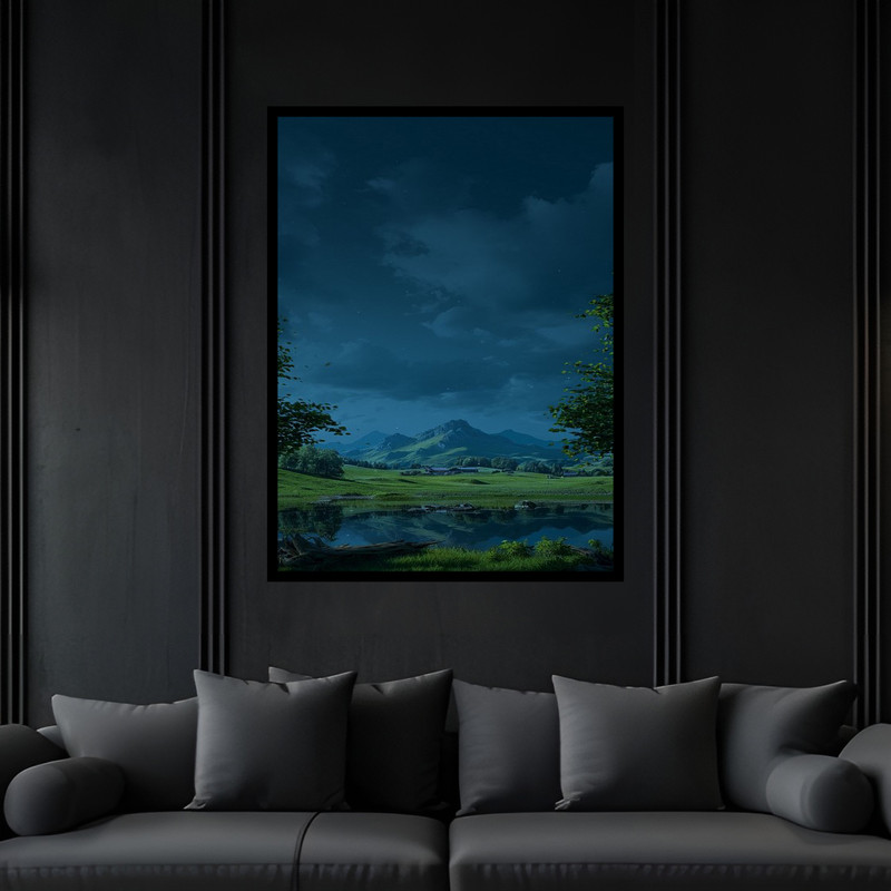 تابلو بکلیت طرح هنری منظره طبیعت و جنگل و کوه مدل B-bu6107 فریم مشکی