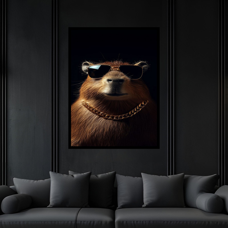 تابلو بکلیت طرح طبیعت فانتزی دکوری حیوانات سگ آبی مدل B-bu6140 فریم مشکی