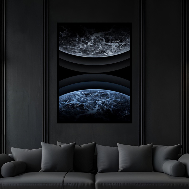 تابلو بکلیت طرح دکوری فضا و کهکشان سیاره زمین و ستاره مدل B-bu6178 فریم مشکی