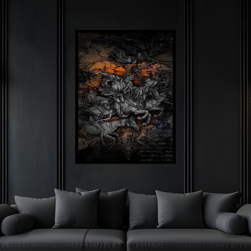 تابلو بکلیت طرح نقاشی قدیمی جنگ و جنگجویان مدل B-bu6150 فریم مشکی