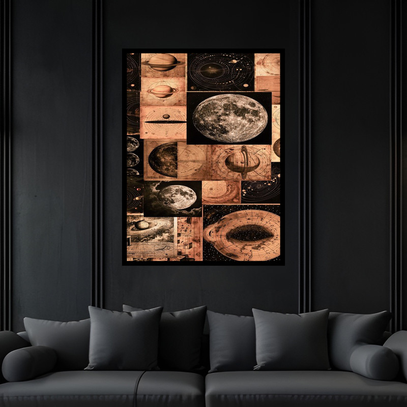 تابلو بکلیت طرح علم نجوم فضا کهکشان  کره و سیاره ماه سیاره زمین مدل B-bu6701 فریم مشکی
