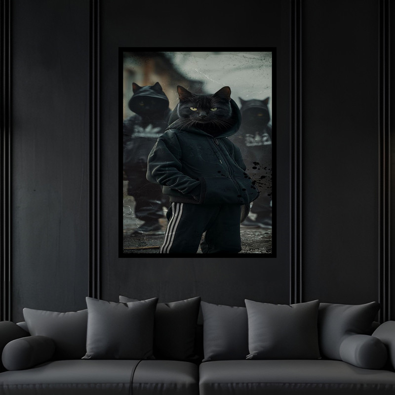 تابلو بکلیت طرح مدرن خفن دکوری فانتزی حیوانات گربه مدل B-bu6717 فریم مشکی