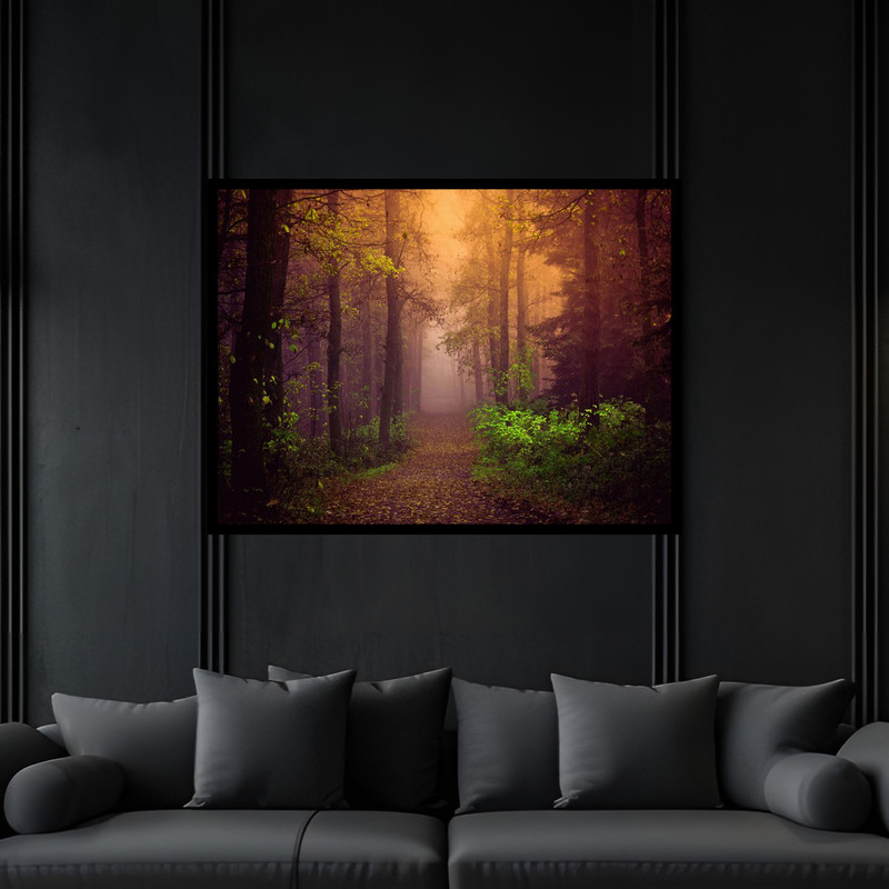 تابلو بکلیت طرح طبیعت جنگل و درخت و گل و گیاه مدل B-bu6648 فریم مشکی