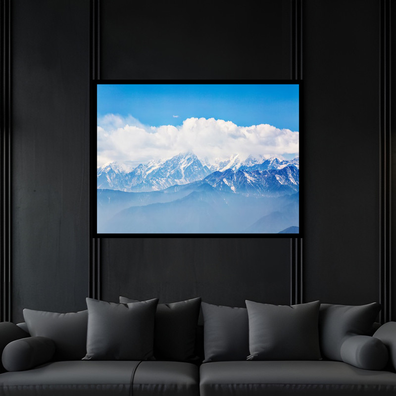 تابلو بکلیت طرح کوه و کوهستان زمستانی برفی  مدل B-bu6647 فریم مشکی