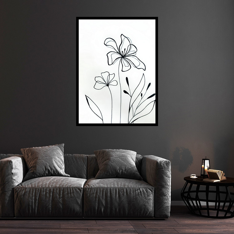 تابلو بکلیت طرح هنری دکوری مینیمال و دکوراتیو دسته گل مدل B-bu5860 فریم مشکی
