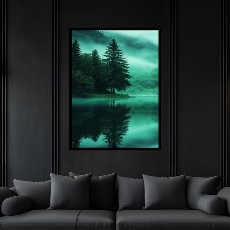 تابلو بکلیت طرح دکوری طبیعت درخت کاج و جنگل مدل B-bu6272 فریم مشکی