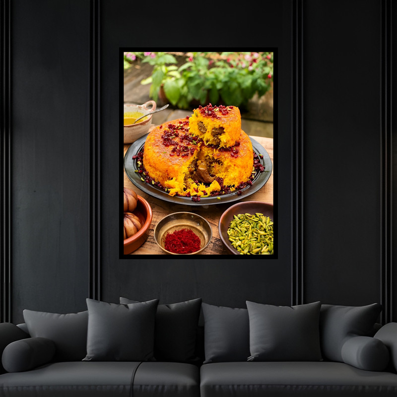 تابلو بکلیت طرح رستوران غذای سنتی ایرانی ته چین مرغ مدل B-bu7243 فریم مشکی