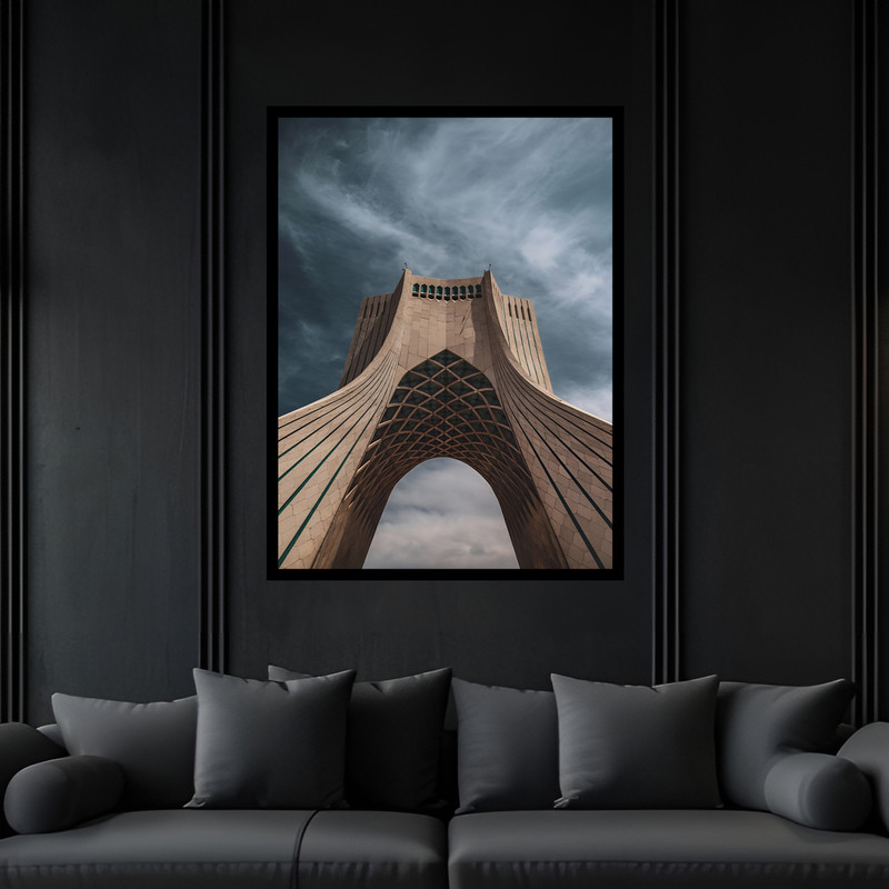 تابلو بکلیت طرح معماری ایرانی شهر تهران برج آزادی مدل B-bu7175 فریم مشکی