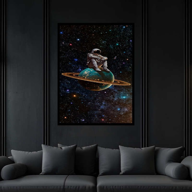 تابلو بکلیت طرح دکوری فضا و کهکشان فضانورد مدل B-bu7224 فریم مشکی