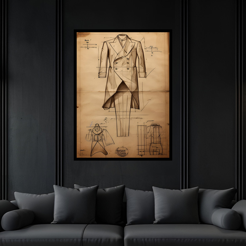 تابلو بکلیت طرح کت شلوار و خیاطی مدل B-bu7223 فریم مشکی