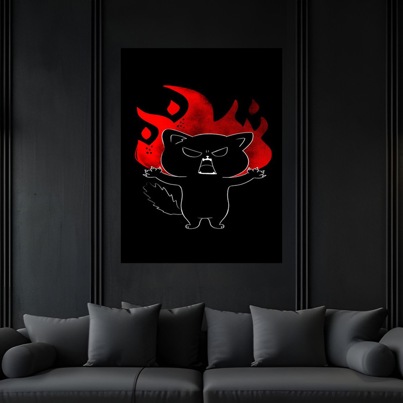 تابلو بکلیت طرح دکوری فانتزی و مینیمال گربه آتشی مدل B-bu5988 فریم مشکی