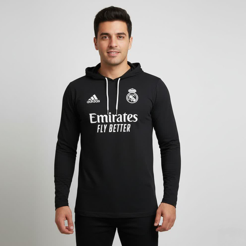 تی‌شرت کلاه‌دار آستین بلند مردانه مدل real کد 7654