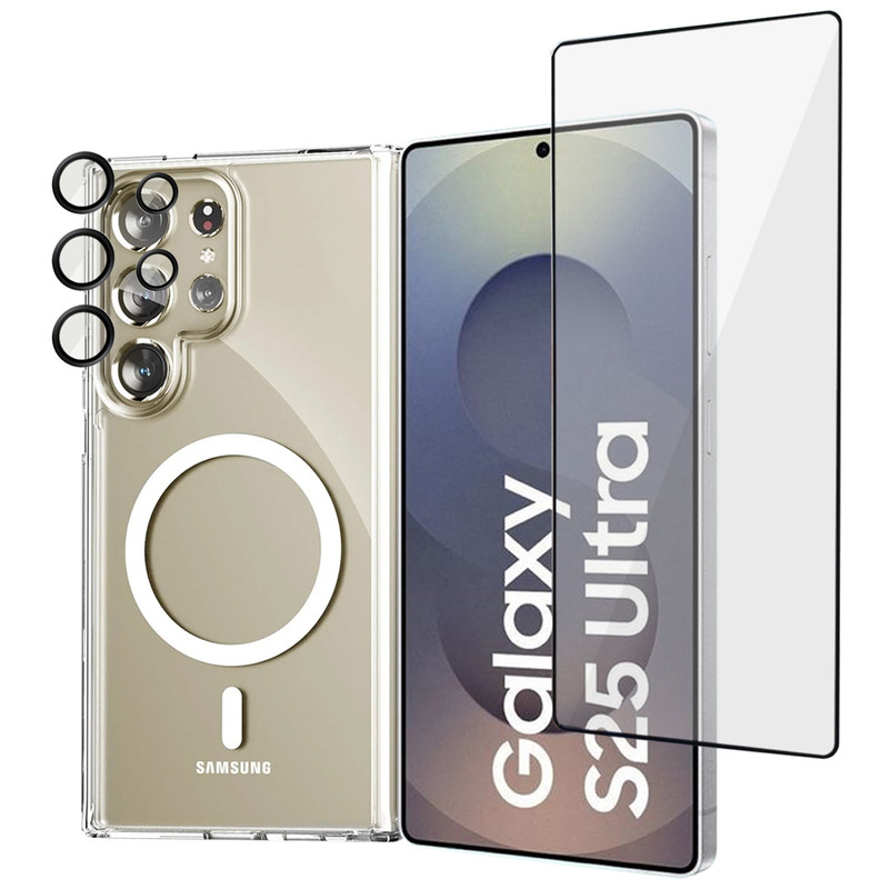 کاور آکوآرا مدل All in One مناسب برای گوشی موبایل سامسونگ Galaxy S25 ultra 5G به همراه محافظ صفحه نمایش و محافظ لنز دوربین