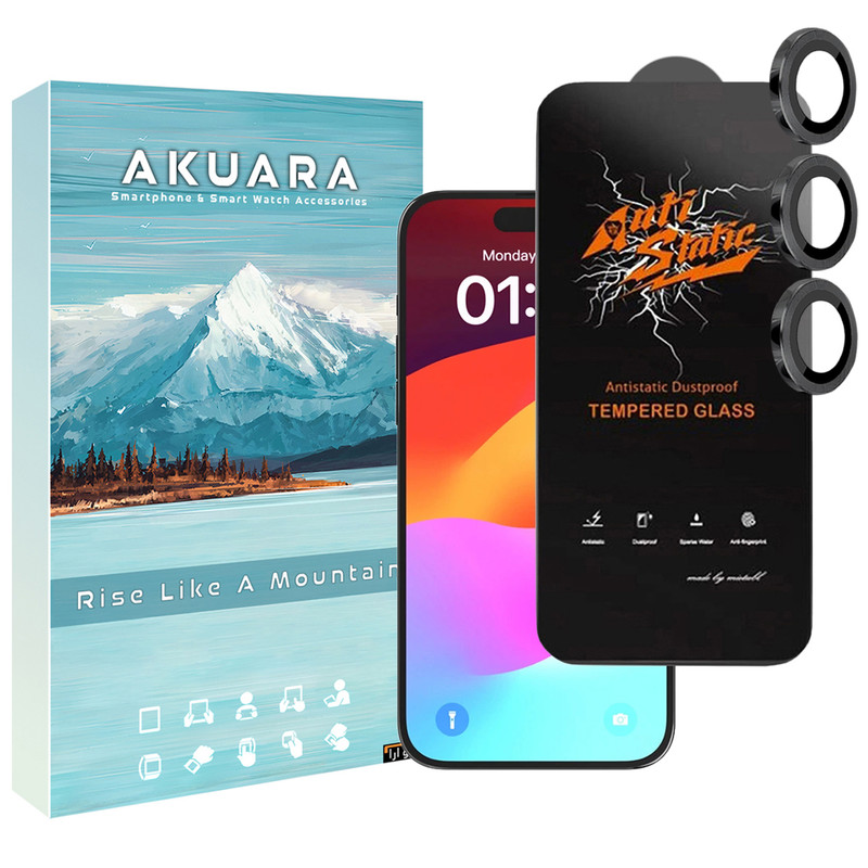 محافظ صفحه نمایش آکوآرا مدل AKU ASRN مناسب برای گوشی موبایل اپل iPhone 13 Pro به همراه محافظ لنز دوربین