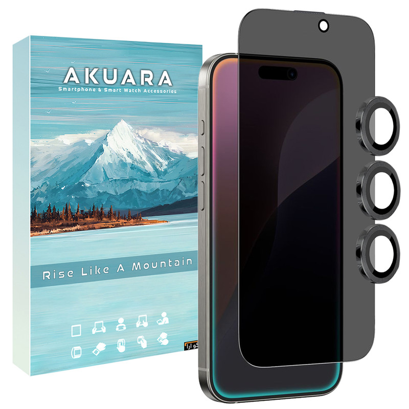 محافظ صفحه نمایش حریم شخصی آکوآرا مدل AKU PVRN مناسب برای گوشی موبایل اپل iPhone 14 Pro Max به همراه محافظ لنز دوربین