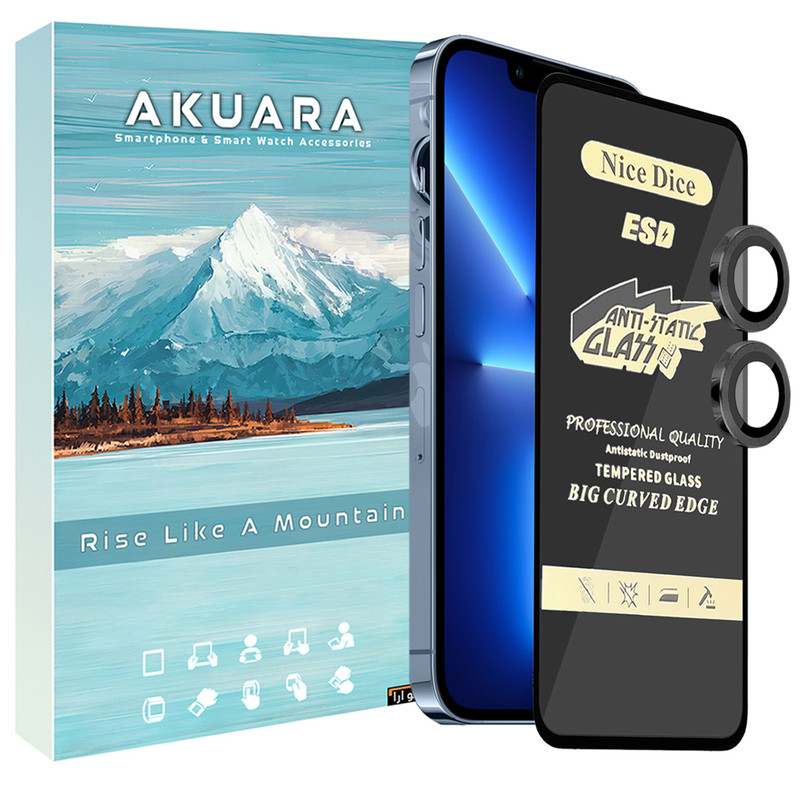 محافظ صفحه نمایش آکوآرا مدل AKU NASRN مناسب برای گوشی موبایل اپل iPhone 13 به همراه محافظ لنز دوربین