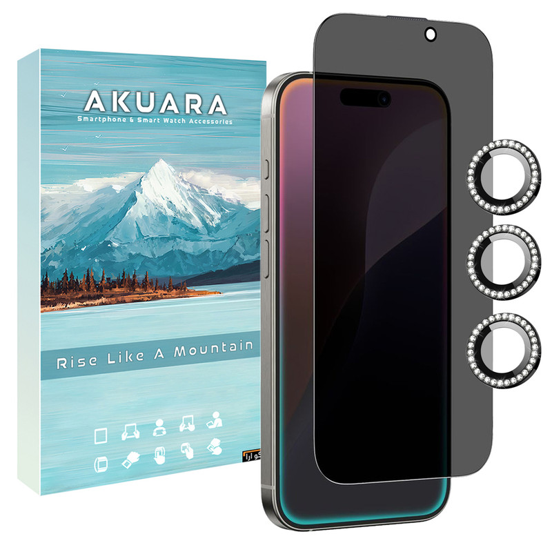محافظ صفحه نمایش حریم شخصی آکوآرا مدل AKU PVNG مناسب برای گوشی موبایل اپل iPhone 16 Pro Max به همراه محافظ لنز دوربین