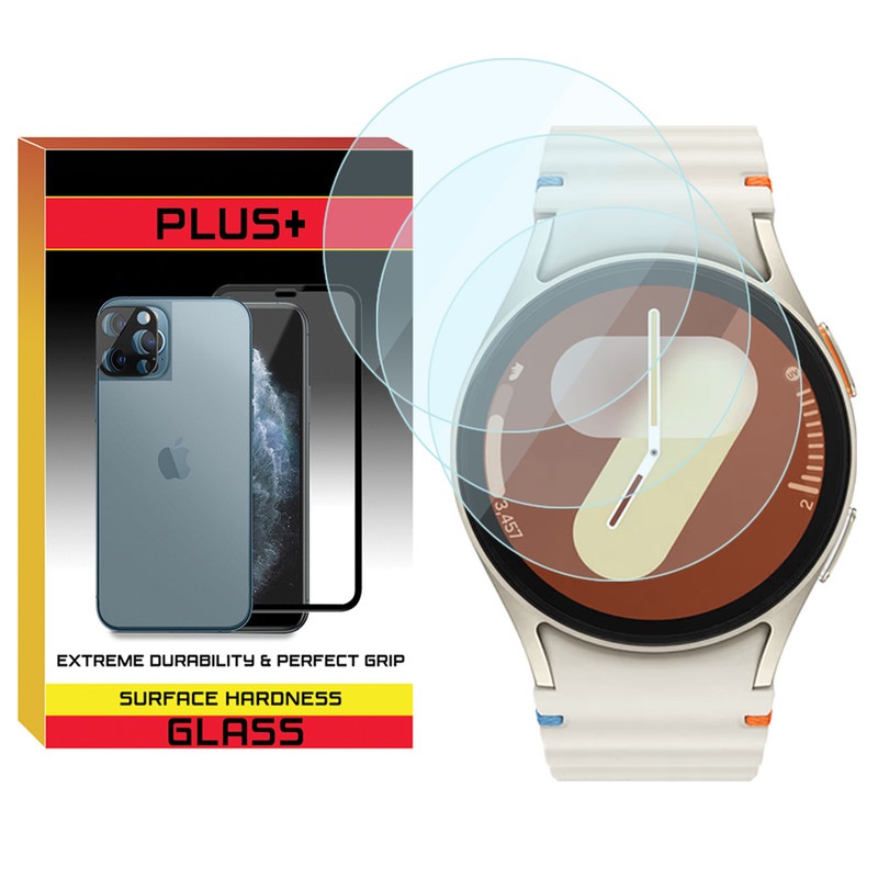 محافظ صفحه نمایش شیشه‌ای پلاس مدل Glass-PL مناسب برای ساعت هوشمند سامسونگ Galaxy Watch 7 44mm بسته سه عددی