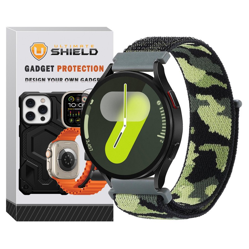 بند آلتیمیت شیلد مدل Nylon Army UL مناسب برای ساعت هوشمند سامسونگ Galaxy Watch 4/5/6/7/FE سایز 40/43/44/46/47 میلی متری