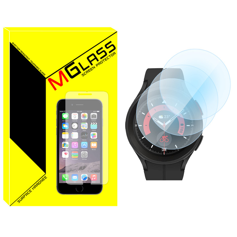 محافظ صفحه نمایش شیشه‌ای ام گلس مدل SH-MG مناسب برای ساعت هوشمند سامسونگ Galaxy Watch 5 Pro بسته سه عددی