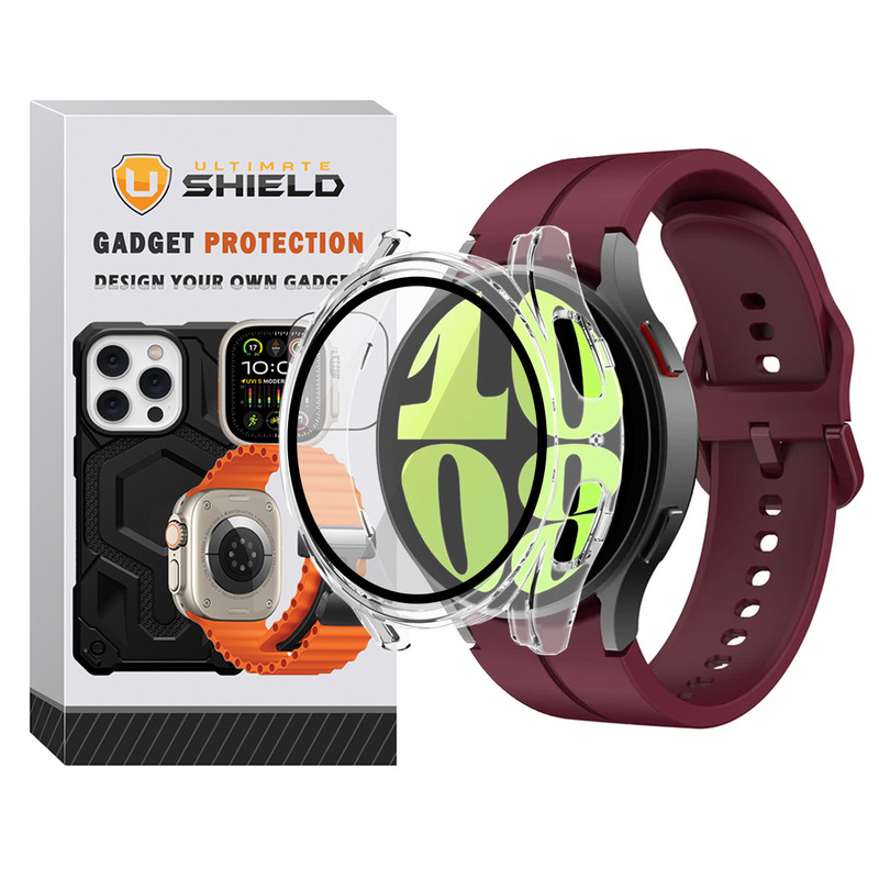 بند آلتیمیت شیلد مدل Silic ORG_Clear GRD مناسب برای ساعت هوشمند سامسونگ Galaxy Watch 6 44mm به همراه کاور