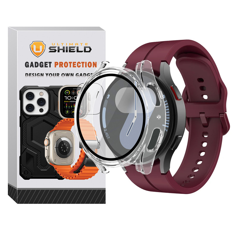بند آلتیمیت شیلد مدل Silic ORG_Clear GRD مناسب برای ساعت هوشمند سامسونگ Galaxy Watch 7 40mm به همراه کاور