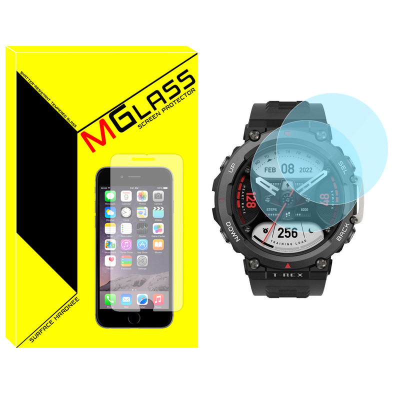 محافظ صفحه نمایش شیشه‌ای ام‌گلس مدل Glass-MG مناسب برای ساعت هوشمند امیزفیت T-Rex 2 بسته دو عددی